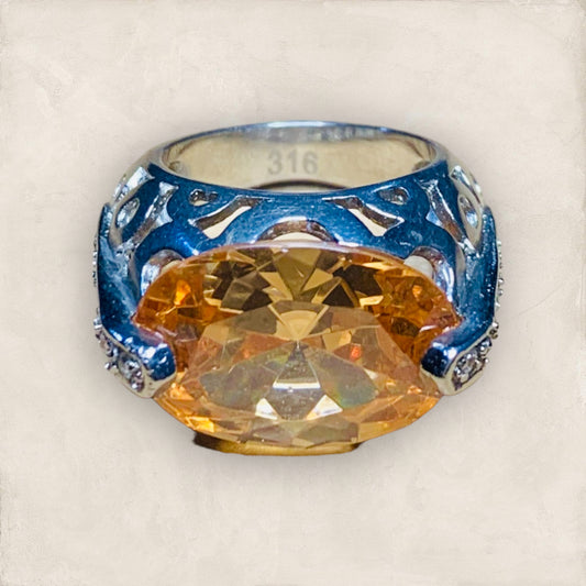 Stainless Steel Yellow Topaz Ring