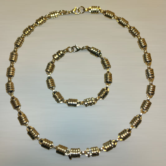 Men's Gold Stainless Steel Necklace & Bracelet Set