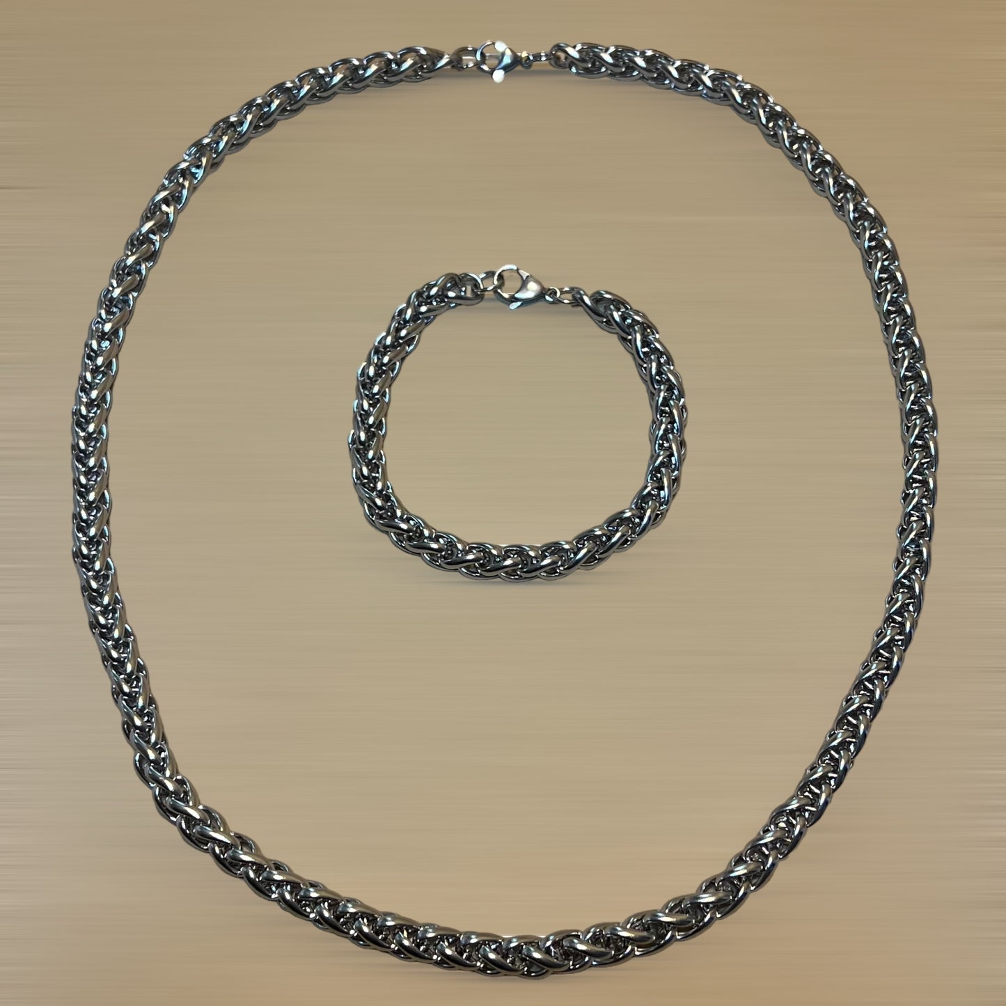 Men's Stainless Steel Necklace & Bracelet Set